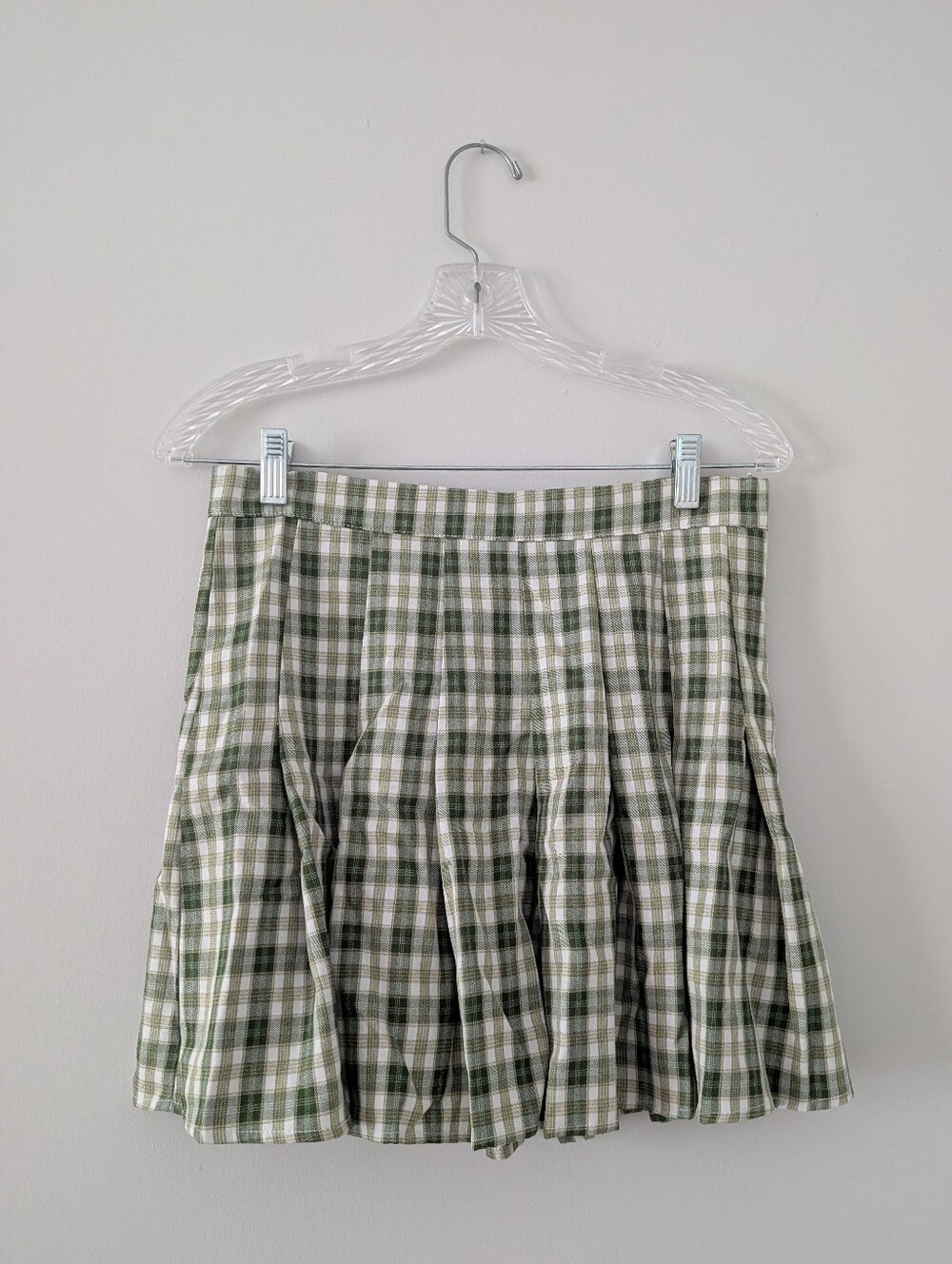 Pleated Green Plaid Skirt